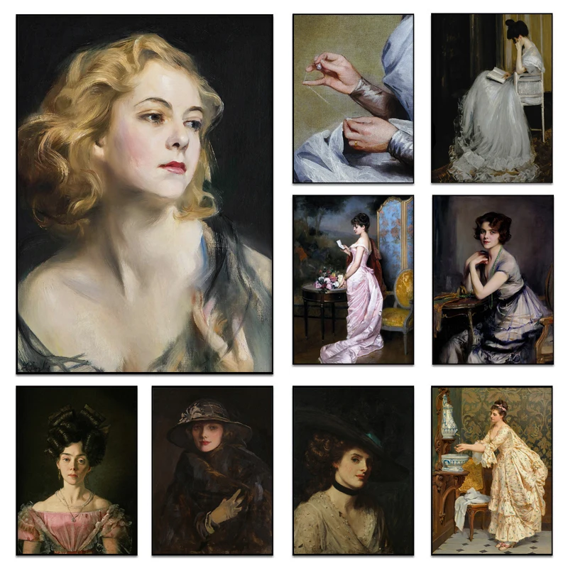 Portrait of Women in The Middle Ages Posters and Prints Artistic Art Canvas Painting Wall Art Pictures Home Bar Room Decorati