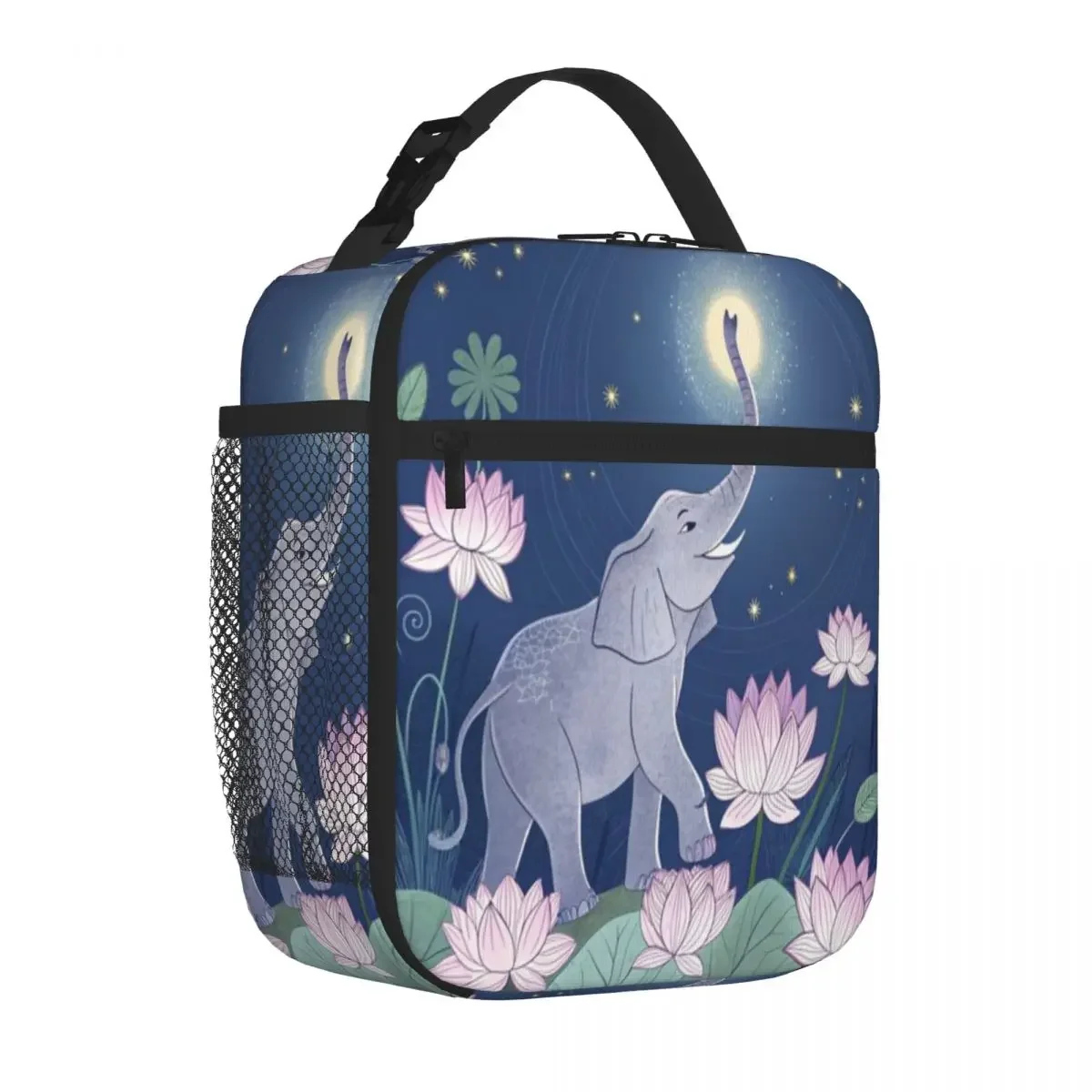 Bestselling Elephants With Trunk Up Patterns Compact Style Insulated Lunch Pouch School Break Time Compact Lunch Bag