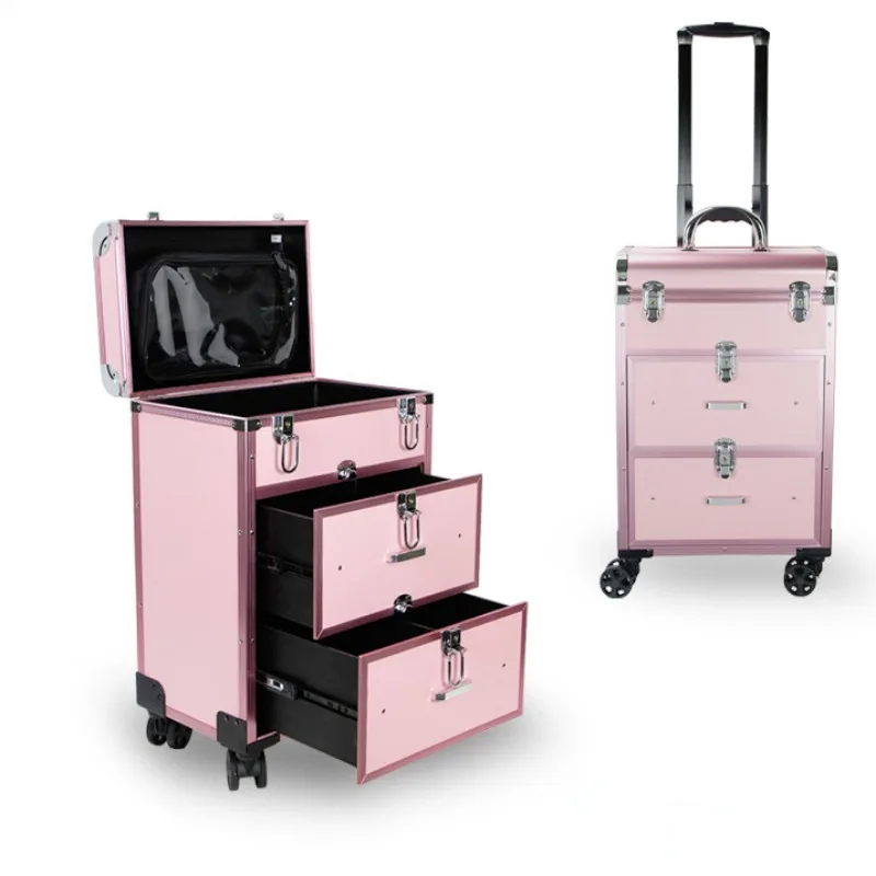 

Professional Makeup Artist Rolling Storage Box with Drawers and Dividers Beauty Case Makeup Suitcase for Traveling