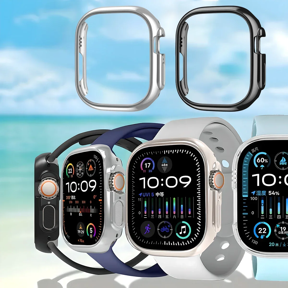 Apple Watch用保護ケース,耐衝撃ケース,ゴールドカラー,シリーズ10,9,8,7,6,5,4,3,2,1,ウルトラ,49mm, 45mm 41mm、46mm、42mm、スクリーンガラスなし