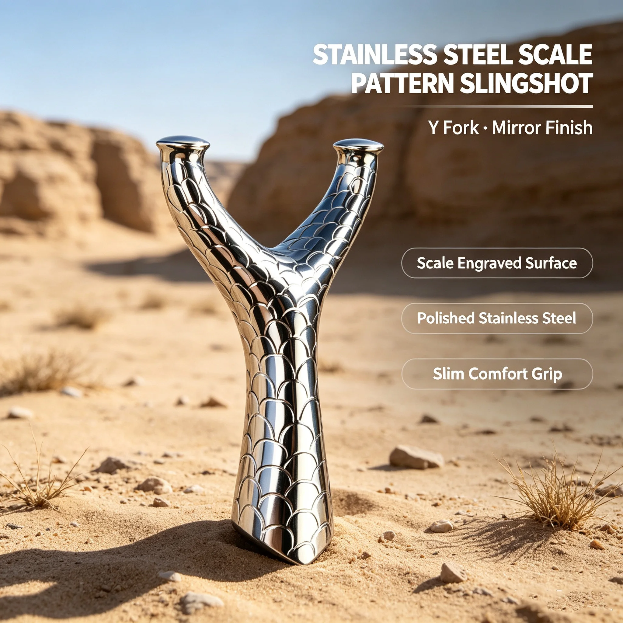Premium Stainless Steel Y-Shaped Slingshot with Dragon Scale Texture & Round Fork for Outdoor Target Practice Gear