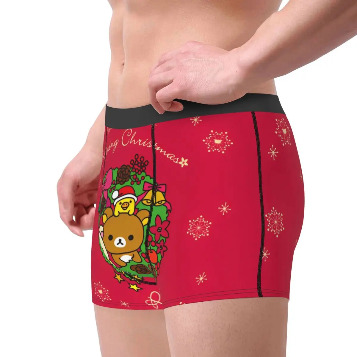 Men Rilakkuma Cartoon Underwear Red Christmas Fashion Boxer Shorts Panties Homme Polyester Underpants