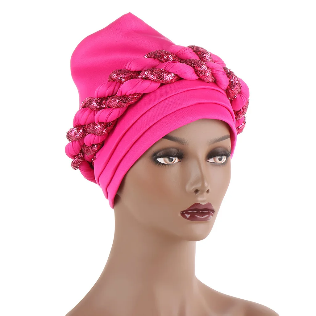 Nigerian Auto Gele Headtie Aso Oke Women Turban Headscarf Beanie Twisted Braid Wrap Hat Hijab Muslim Scarf Headwrap Already Made