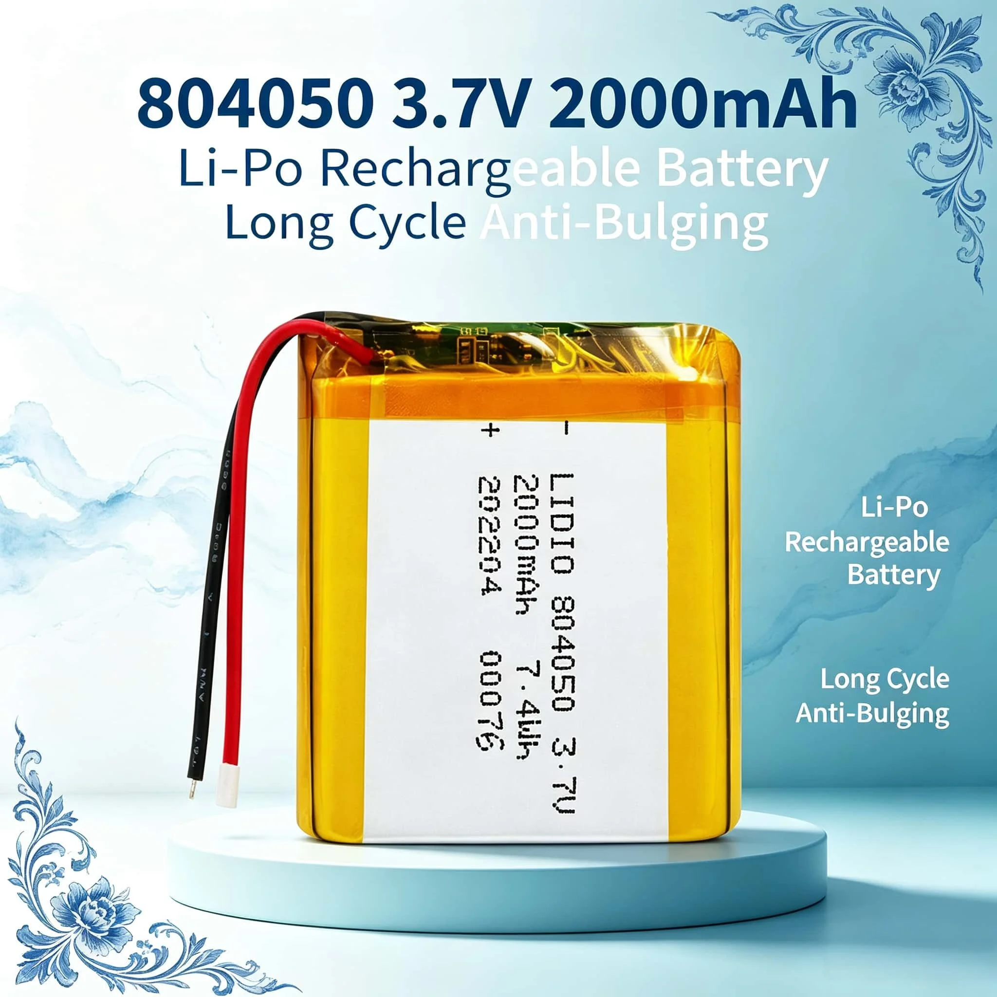 804050 3.7V 2000mAh Capacity Li-Po Rechargeable Battery Long Cycle Anti-Bulging For Massager Medical Equipment Car Air Filter