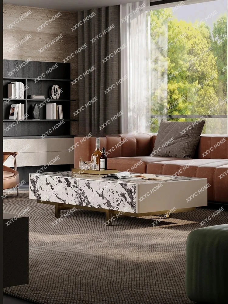 طاولة قهوة فاخرة من الحجر الصخري فيلا قصر غرفة المعيشة طاولة قهوة إبداعية مصممة طاولة قهوة فاخرة خفيفة