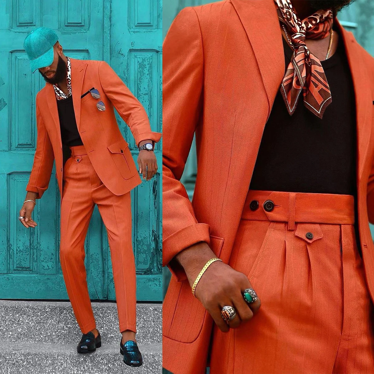 Bright Orange Men Suits 2 Pieces Plus Size Custom Made Handsome Wedding Tuxedos For Best Man Formal Wear