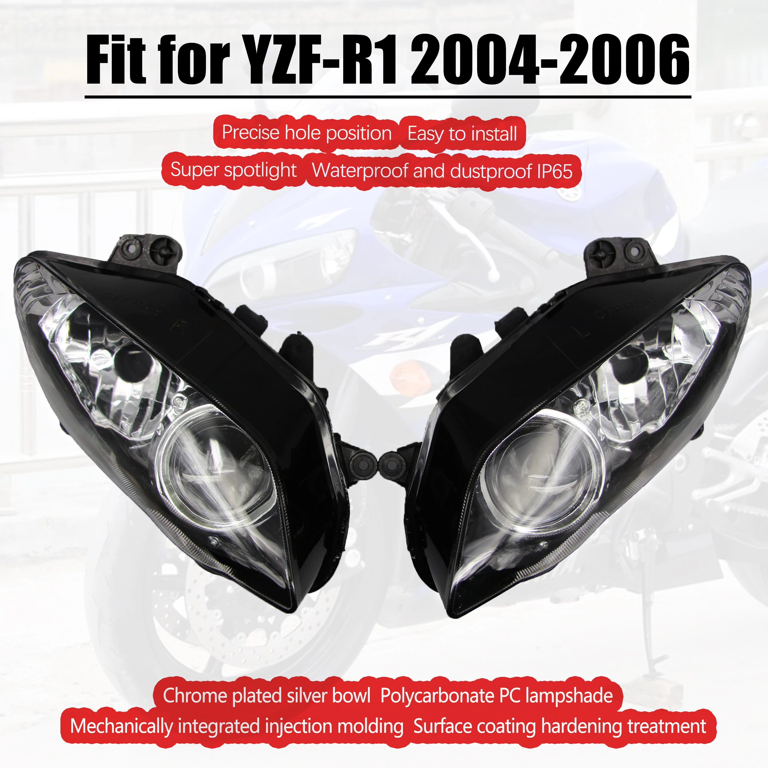 

Передняя фара в сборе для мотоцикла YAMAHA 2004-2006, передняя фара YZF R1 YZF 1000 2005