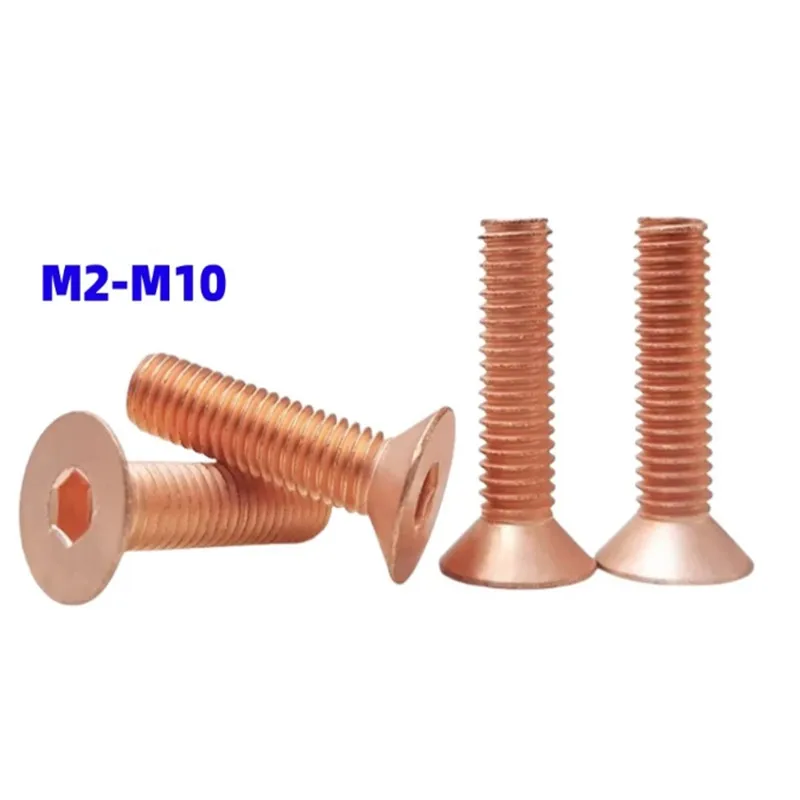 10-1Pcs M2 M2.5 M3 M4 M5 M6 M8 M10 T2 Countersunk Screws Conductive DIN7991 Red Copper Flat Cup Hex Socket Bolt