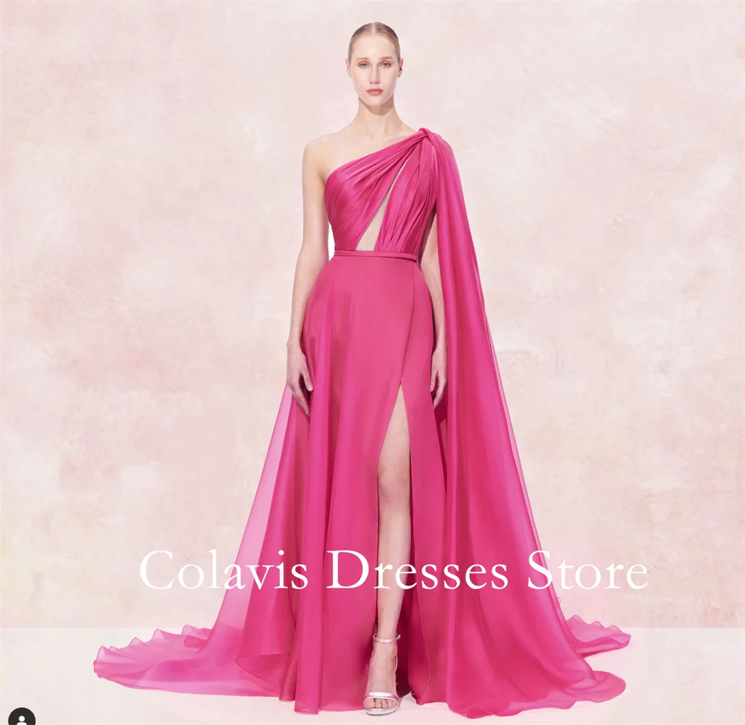 

Colavis Fashion One-Shoulder Customized 2024 New Women's Maxi Organza Prom Dress Fuchsia A-Line Celebrity Vintage Party Dress