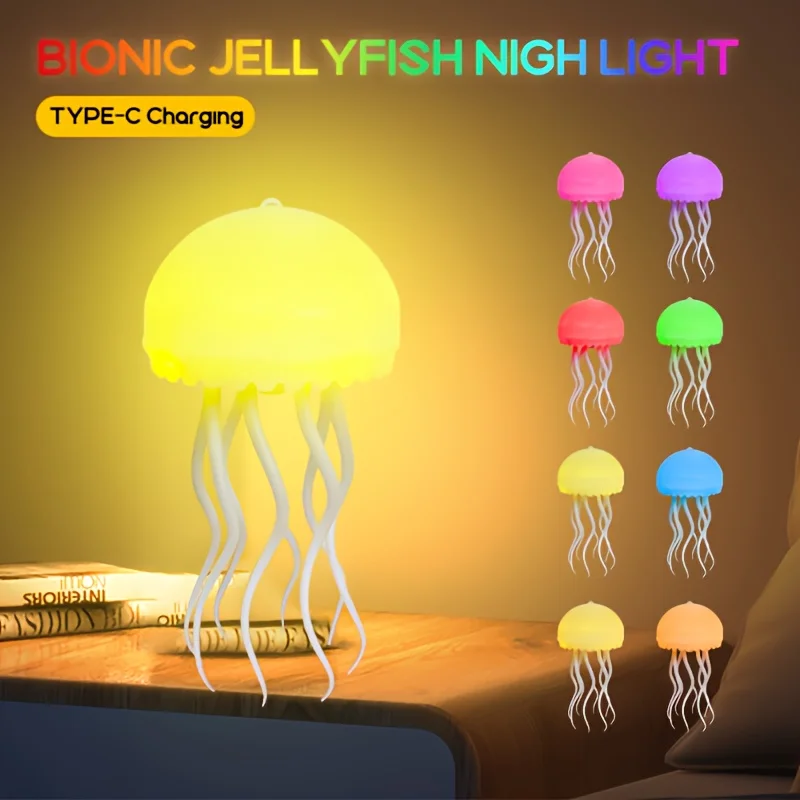 Hanging Jellyfish LED Night Light, 7 Color Changing Silicone Ambient Lamp, USB Powered for Bedroom, Bathroom, Party, Home Decor,