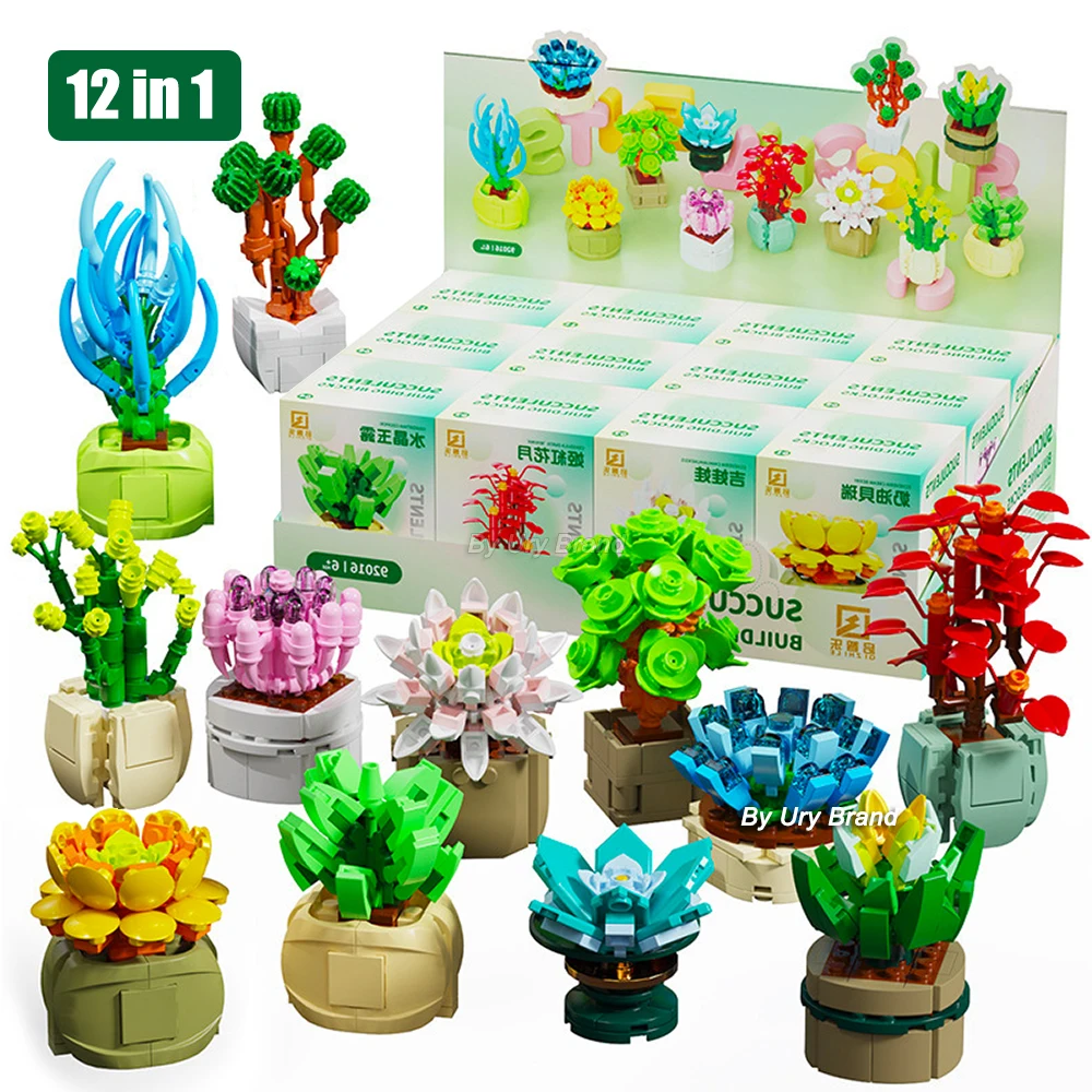 Flower Bouquet Friends Creative Desktop Succulent Plants Bonsai Decoration MOC Model Building Blocks Toys for Girls Gifts