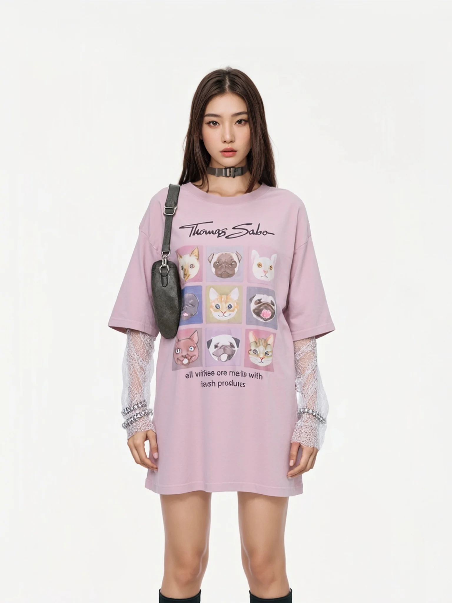 

Retro Summer Print T-irt Women's ort Sve round Ne Loose Fit Cotton Blend Faion Top BW 2026 New Arrival