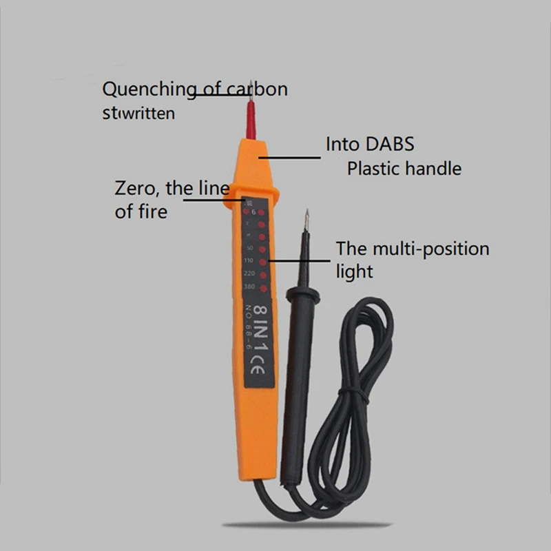 Probador de voltaje automático, Detector de pluma eléctrica con luz LED, herramienta de voltaje de prueba de electricista, 8 en 1, CA, CC, 6-380V, 2 uds.