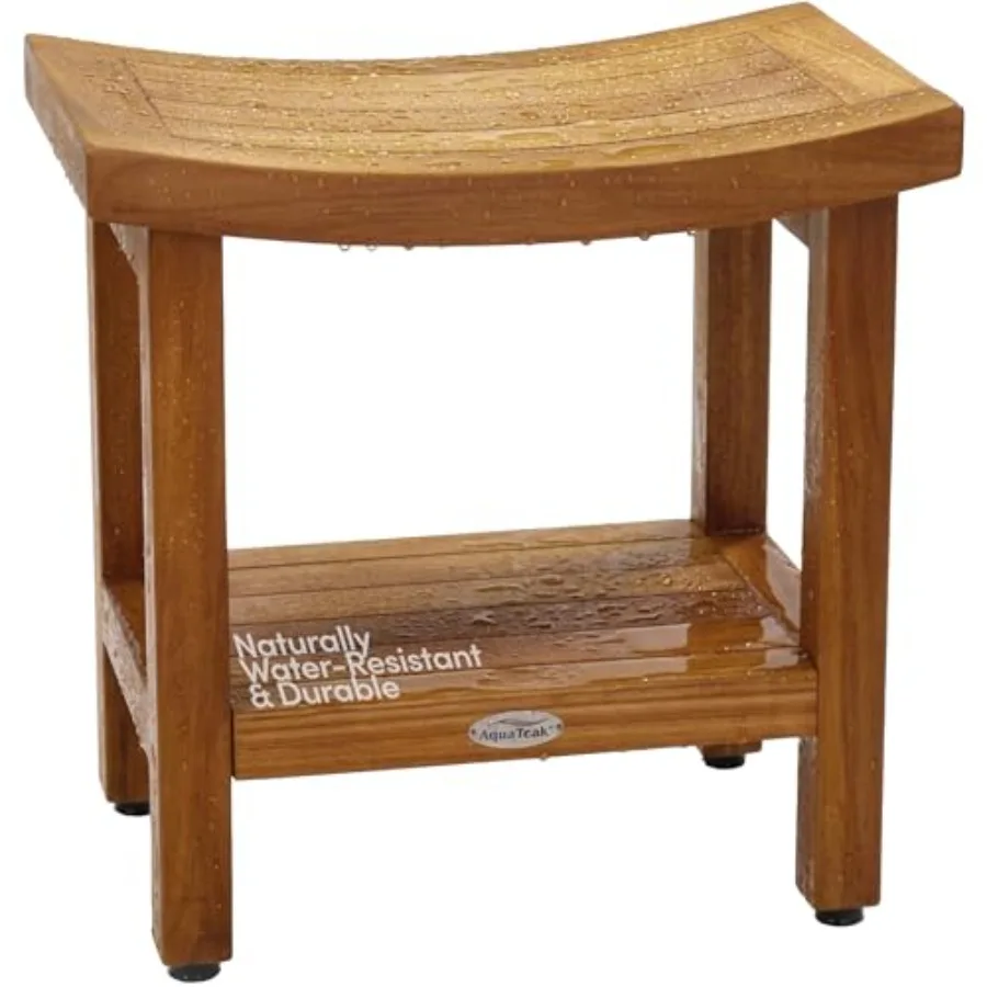 

18 Sumba Teak Shower Bench with Storage Shelf - AquaTeak Patented - Durable Water Resistant - Aqua Color - Indoor Outdoor Use -