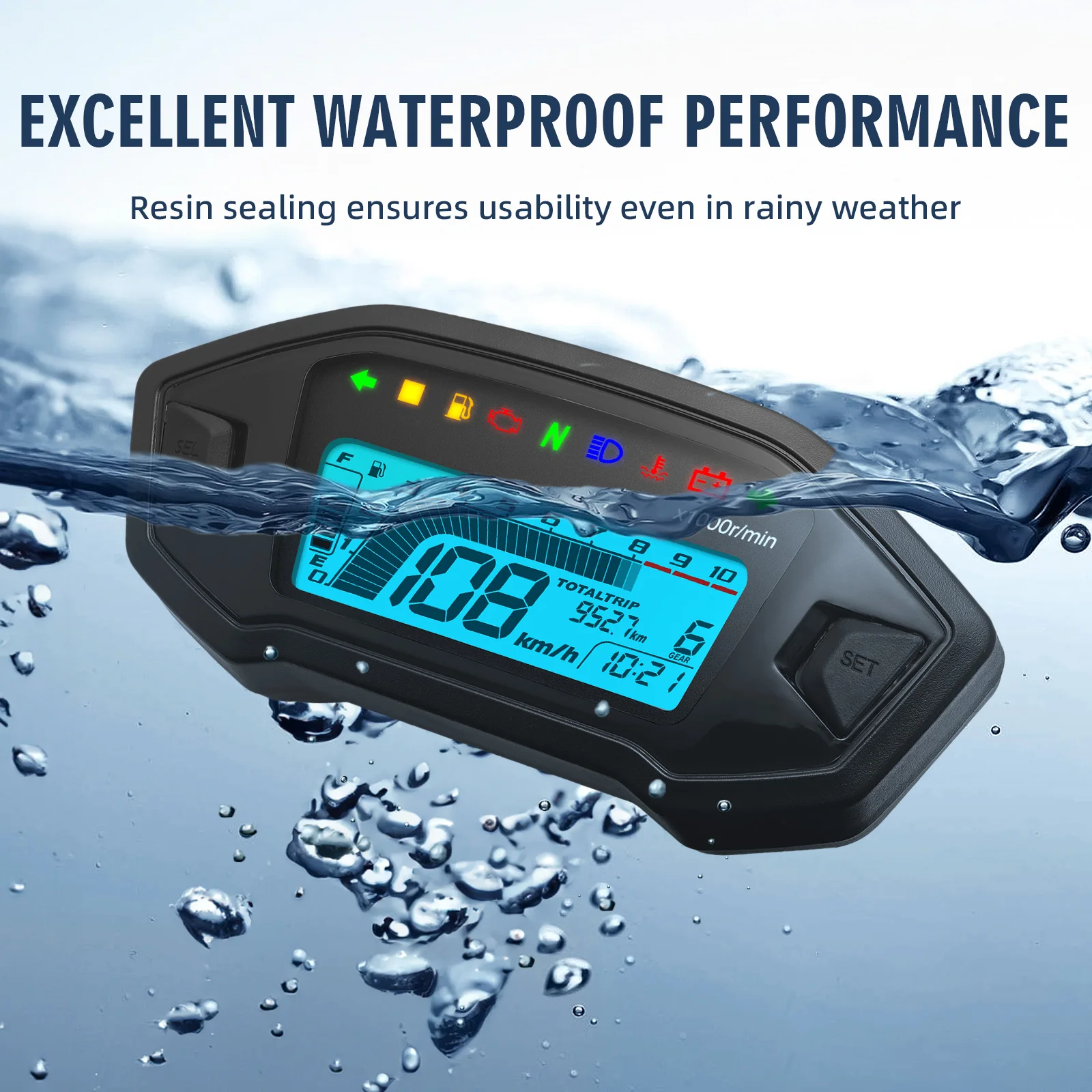 MotorcycleDigital Speedometer Tachometer Instrument Dashboard Panel Motorcycle LCD Display 10000RPM for 2-4 Cylinder 7 Colors