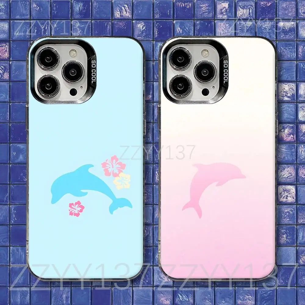 

Summer Ocean Dolphin Phone Case For iPhone 17,16,15,14,13,12,11,Air,X,XR,Pro,Max,Plus IMD Silver Shell