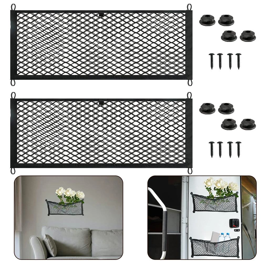 High Quality Brand New Durable Storage Net Pocket 2pcs Accessories Replacement Storage Mesh Bag With Screws Boat