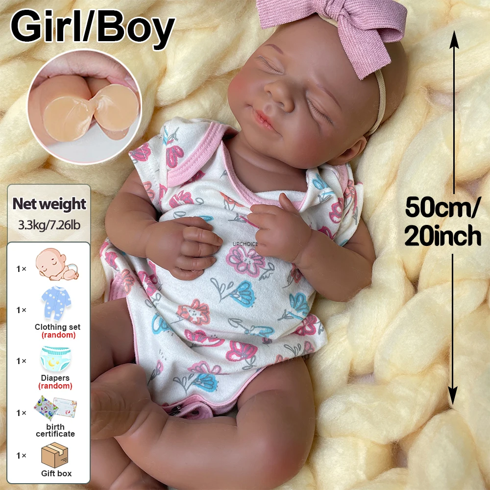 20インチのぽっちゃりしたアフリカ系人形パスカル、リアルな重さのシリコン製リボーンドール、女の子/男の子、可動式の手足、コレクター向け、クリスマスプレゼント