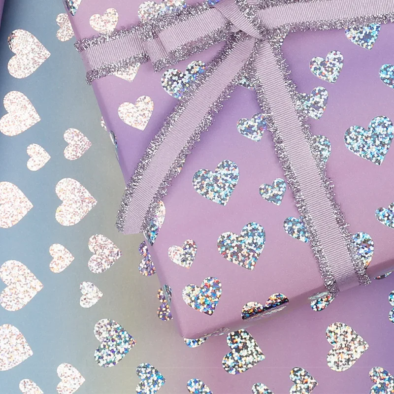 43cmx3m Valentine'S Day New Laser Gift Wrapping Paper Love Heart Rose Festival Gift Packaging Paper Diy Bouquet Craft Decor