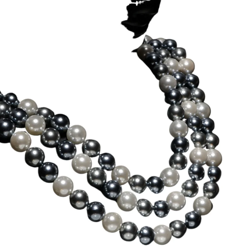 

CHARMING 3 ROW GENUINE NATURAL SOUTH SEA CULTURED WHITE BLACK PEARL NECKLACE & 16-18"8-9MM