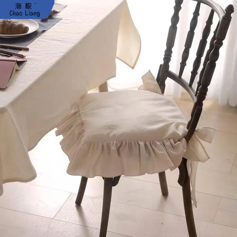 Boho Ruffle Chair Cushion Cover, Fabric Non-Slip Chair Cover, Ruffle Skirt Seat Cover with Ties for Living Room Dining Chair Pat