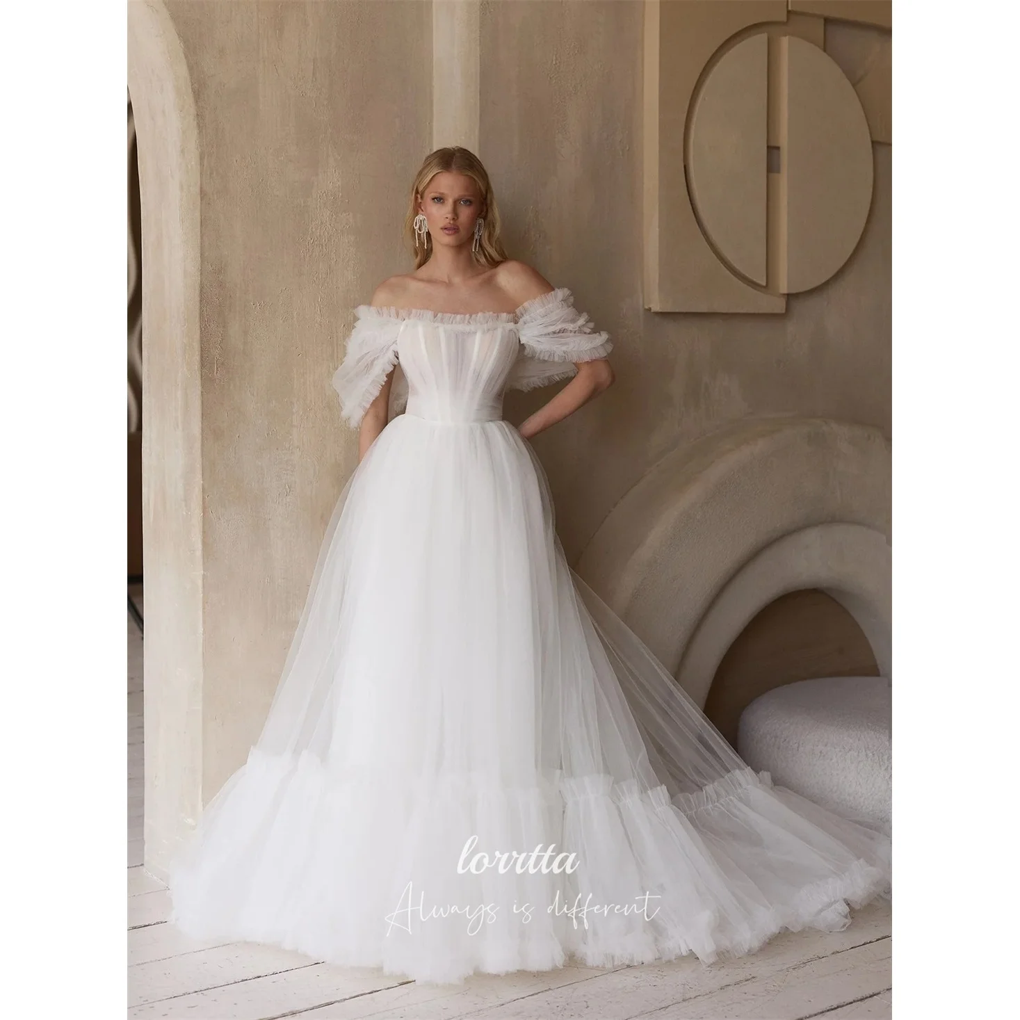 

Lorrtta Tulle Off The Shoulder White A-Line Evening Dress 2026 Prom Dress Custom Made Ruffles Customized Robes de Soirée