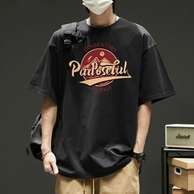 Hong Kong-style American Retro High Street Heavyweight Pure Cotton Short-sleeved T-shirt for Men,Featuring A Loose Summer Style,