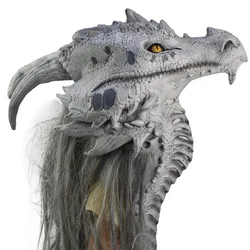Full Head Dragon Mask with Hair, Latex Animal Head Mask, Creepy Prank Costume, Halloween Party Cosplay Props