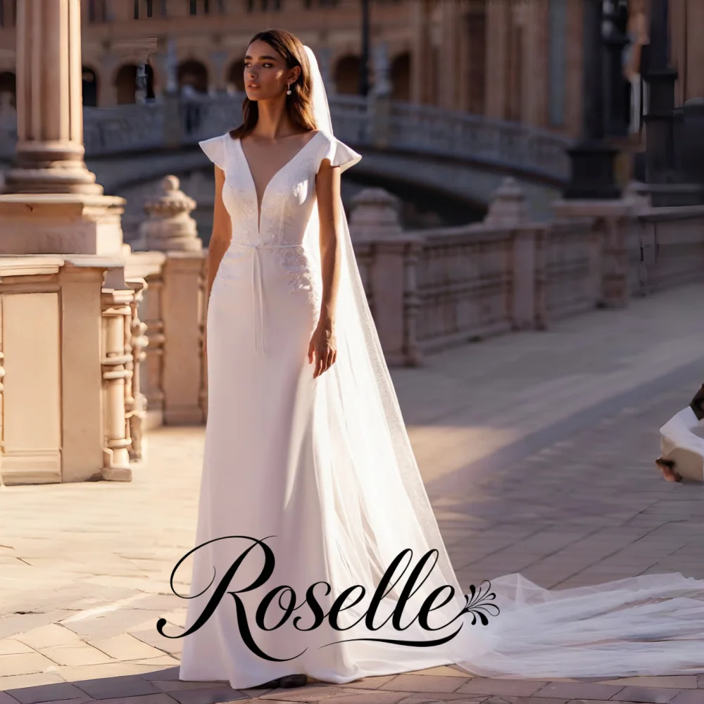 ROSELLE V-Neck Flutter Cap Sleeve Mermaid Elegant Wedding Dress Lace Beading Women 2026 Bridal Gown Customized свадебное платье