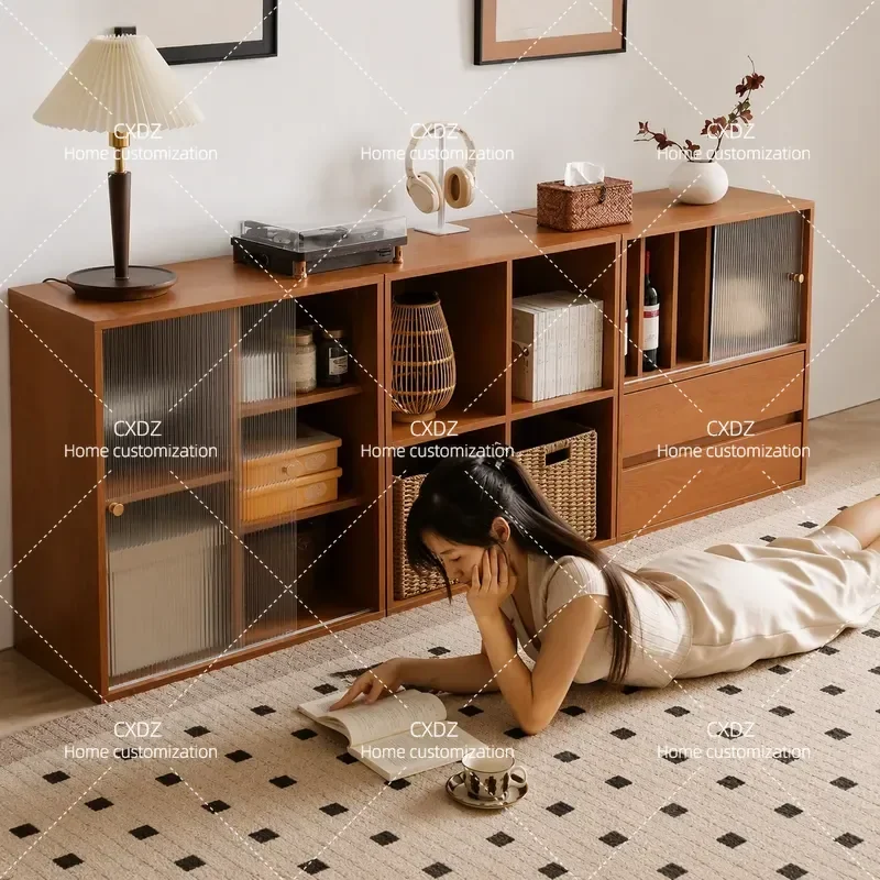 Modern Low Bookcase Side Cabinet Living Room TV Stand Storage Locker Display Shelf Wooden Media Console Unit for Home Office