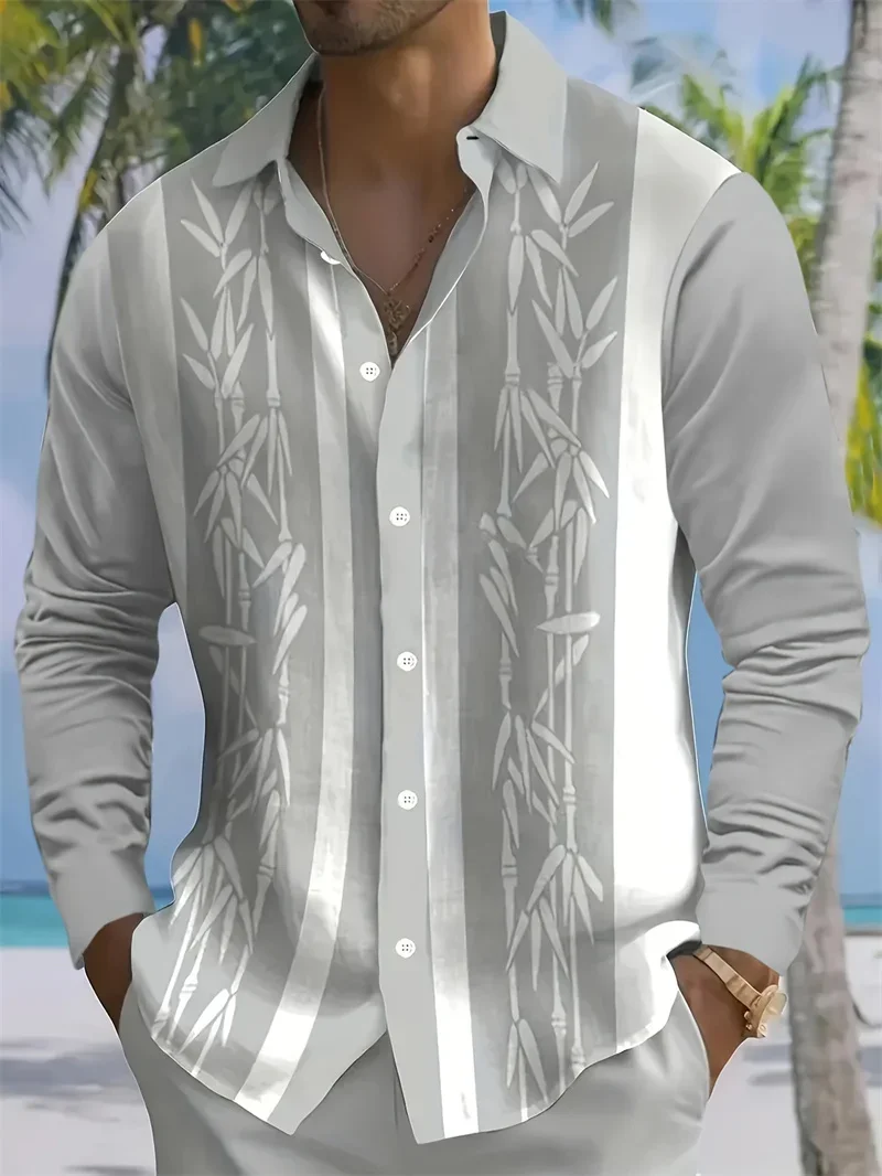 New Casual Men's Simple Retro Business Casual Long Sleeved Shirt Striped Printed Street Daily Fashion Men's Short Sleeved Shirt