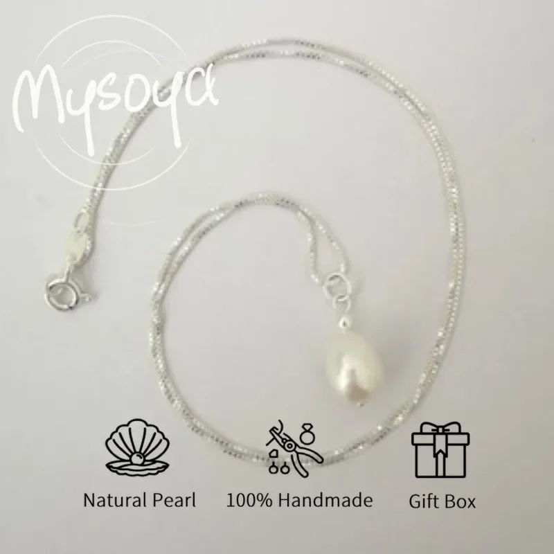 

MYSOYA White Baroque Freshwater Pearl Pendant Necklace 10-11mm With Gift Box For Her/Him Birthday/Wedding/Anniversary/Christmas
