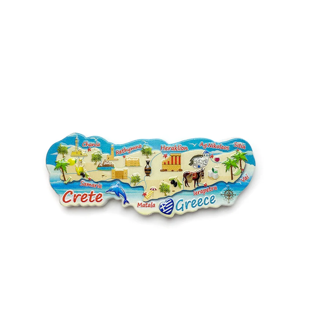 ‌ جزيرة كريت اليونانية ذات المناظر الطبيعية الخلابة مادة الراتنج المغناطيسية الديكور المغناطيسي تذكارية للسفر ‌