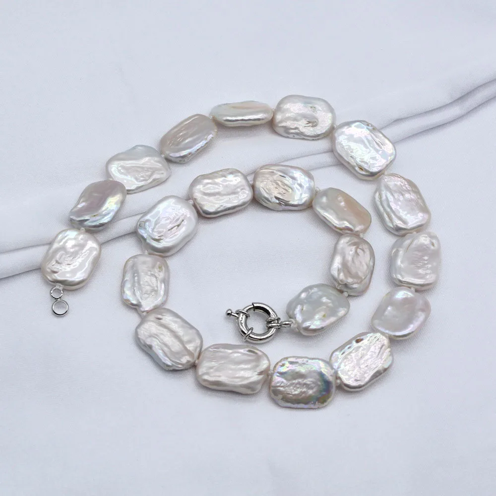 Women Necklace White Natural Freshwater Pearl Necklace Baroque Rectangular Pearl Custom Necklace Vintage Personality Jewelry
