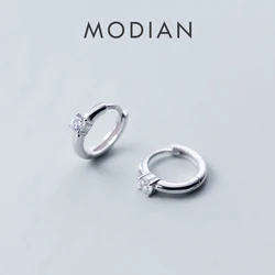 Modian Crystal Round Classic Hoop Earrings Trendy Simple 925 Sterling Silver Jewelry For Women Korean Tiny Silver Earring Gift