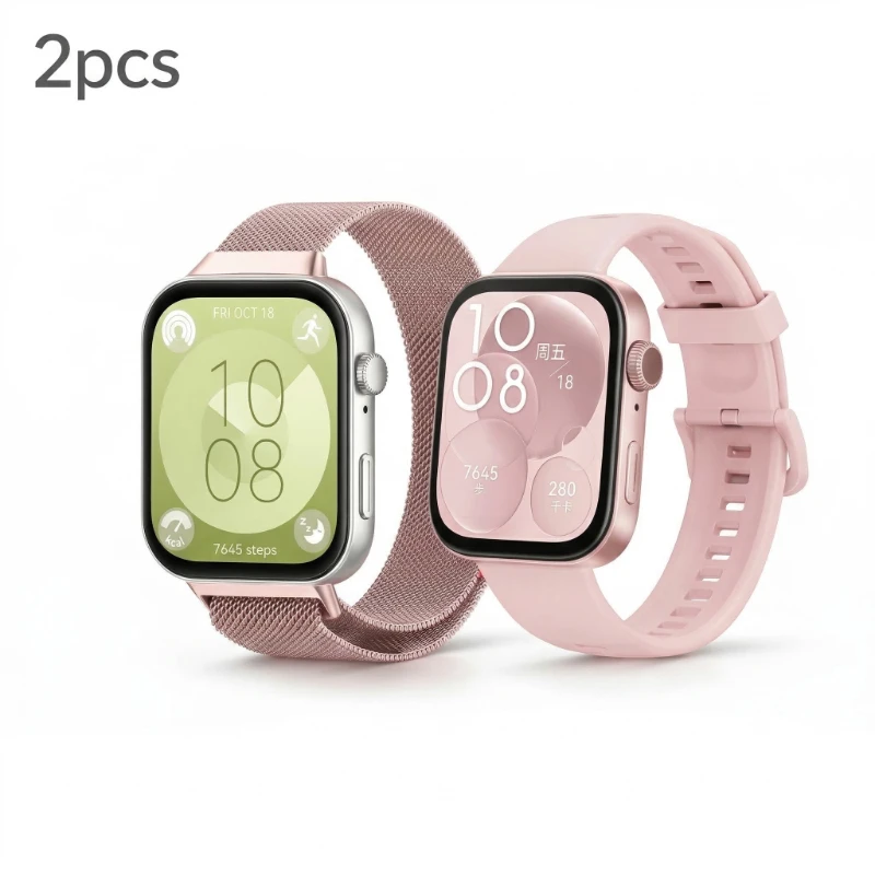 2 Stück Silikon-Metall-Uhrenarmband für Huawei Watch Fit 2/3 Ersatz-Armband für Huawei Watch Fit 4/4 Pro/5/5 Pro Armband