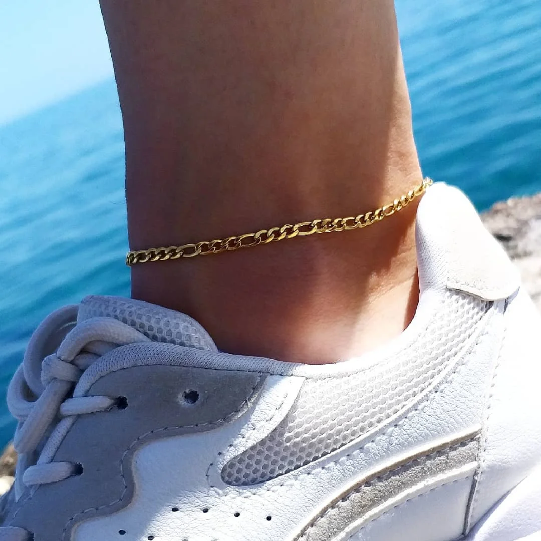 GD Fashion Female Stainless Steel Anklet Jewelry Summer Women Gold Plated Figaro Chain Anklet For Gift