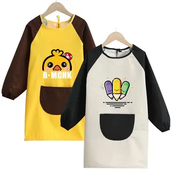 맞춤형 이름 만화 긴 소매 가운, 어린이 턱받이, 소년 소녀, 미술 공예 그림 앞치마, 아기 수유, 학생용 턱받이