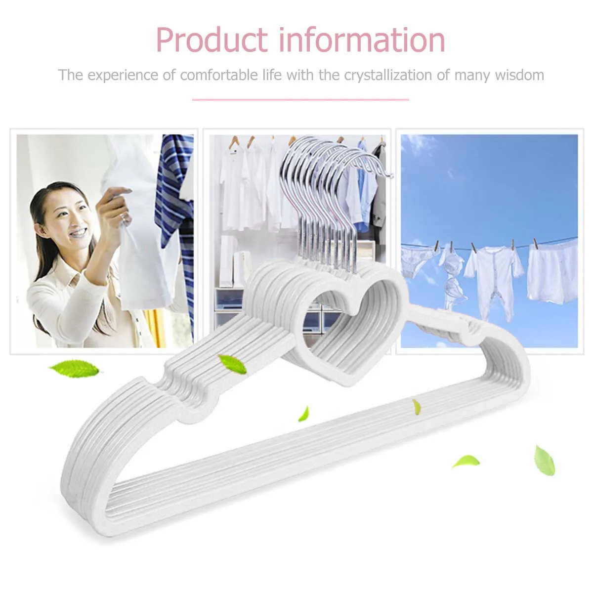 

10pcs Heart Shape Hangers White Plastic Clothes Hanger No Edge Anti-Rust Hook For Home Closet Organizer Clothes Hanging