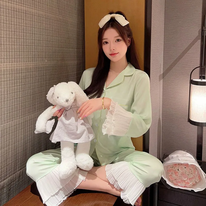 

Pjs Setice Silk Setwomen's Pajama Setwomen's Spring and Summer Pajamascardigan Lacefashionable Home Clothes, Pajamascute