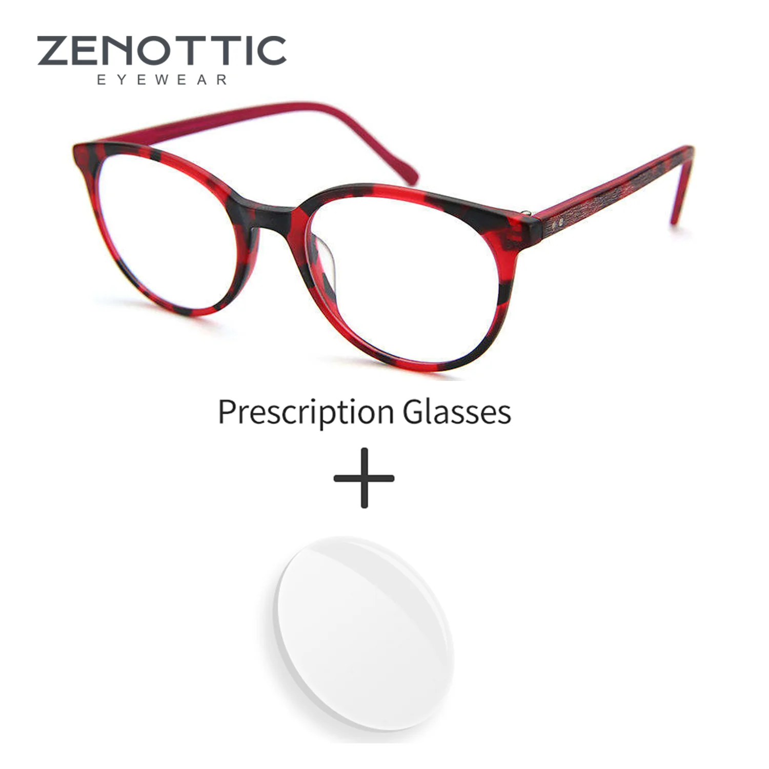 

ZENOTTIC Acetate Round Prescription Glasses, Unique Leopard Pattern Women's Oval Optical Glasses/Anti-Blue Light Myopia Glasses