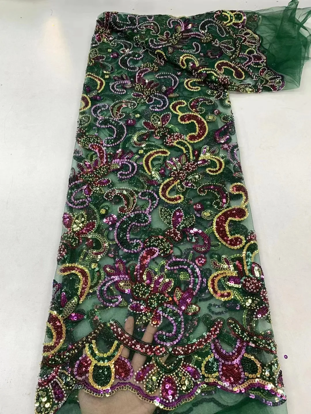 Luxury African Beads Lace Fabric 2024 High Quality 5 Yards Nigerian Sequins French Heavy Fabric Material For Party Dress
