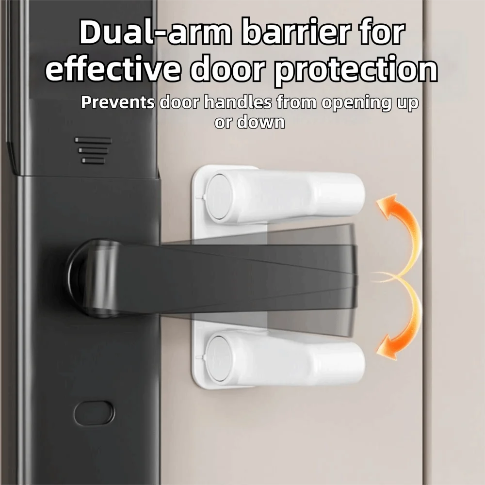 

2Pcs Strong Adhesive Childproof Door Handle Lock No Drill Tool-free Cabinet Locks Easy One-Hand Operation Strong Load-bearing