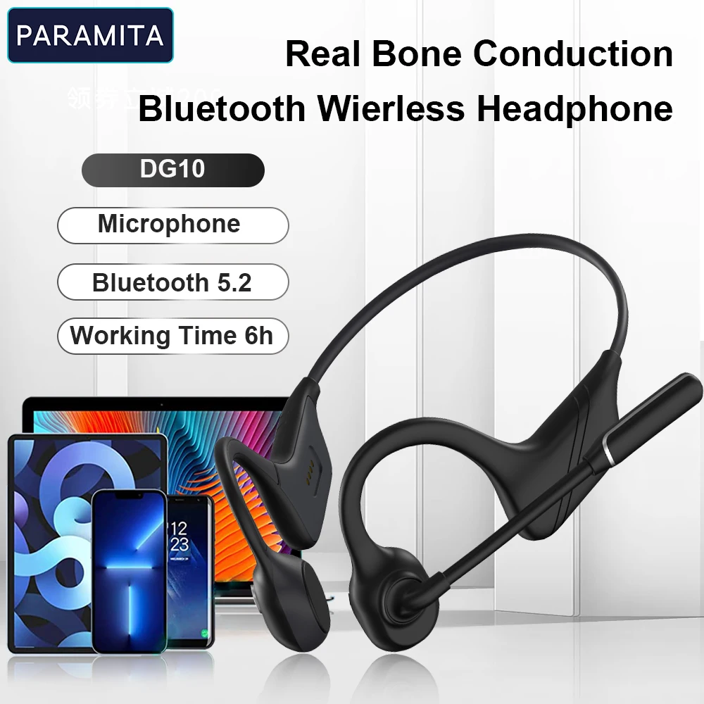 

PARAMITA Real Bone Conduction Earphone Wireless Bluetooth Sport Headphone With MIC BT 5.2 IPX5 Waterproof for Workouts Running