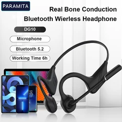 PARAMITA-Fone de Ouvido de Condução Óssea Real, Auscultadores Bluetooth Sem Fio com Microfone, Impermeável, Exercícios, Corrida, BT 5.2, IPX5