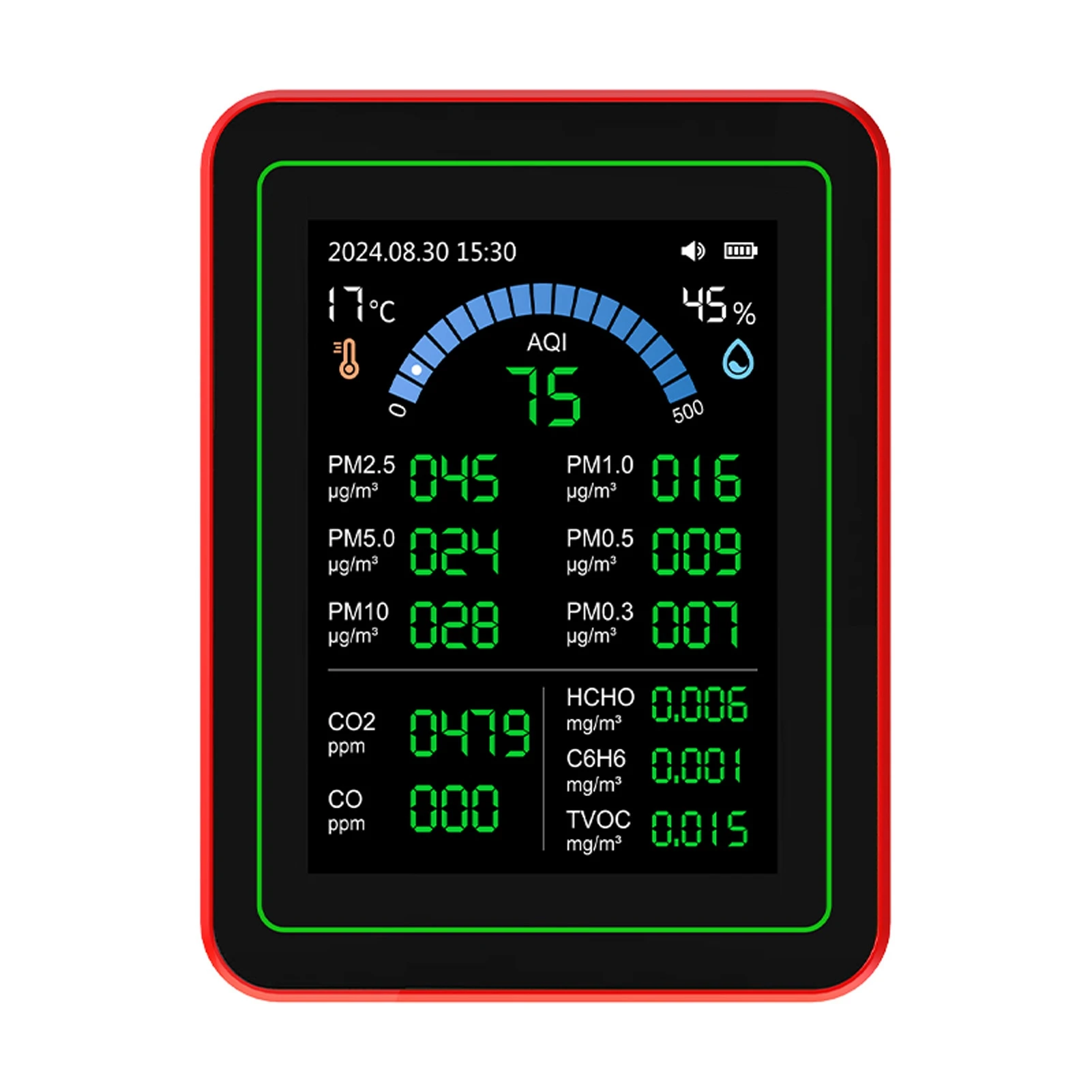 

18 in 1 CO2 TVOC HCHO PM2.5 PM10 Portable Temp Humid Detect Tester 2.8in HD Screen Air Quality Meter with Data Storage for Home