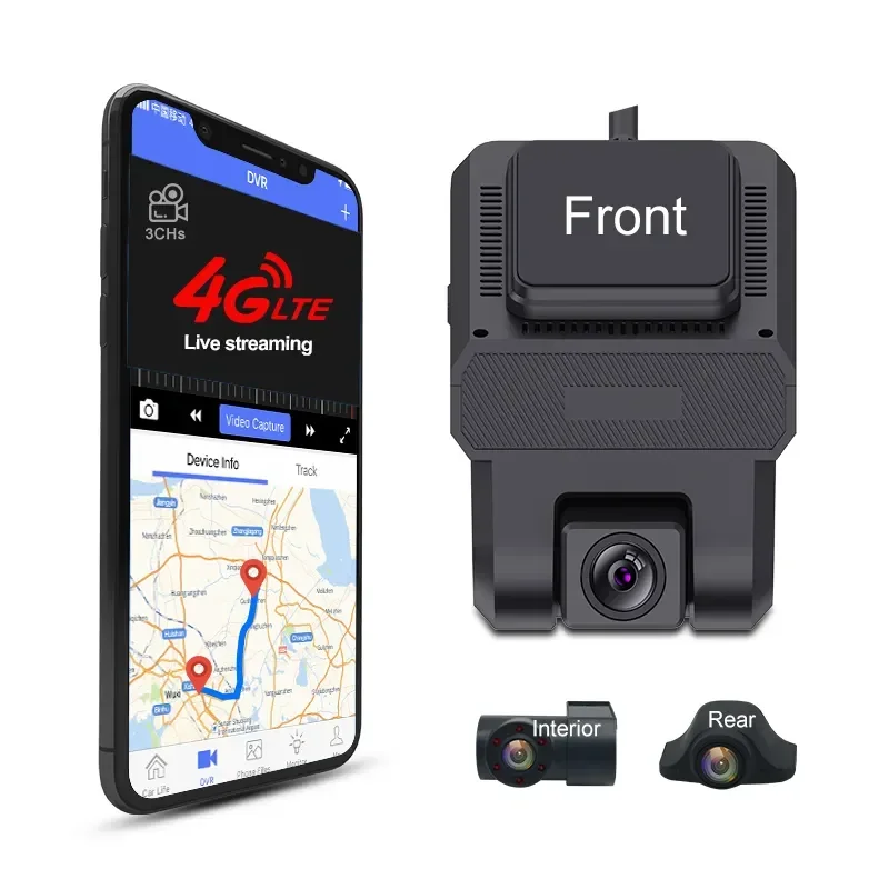 For ZW3 3-Channel Dual Lens 4G AI DMS Car Dash Cam With Driver Fatigue Alarm Proximity Warning ADAS IPS Screen WiFi & GPS