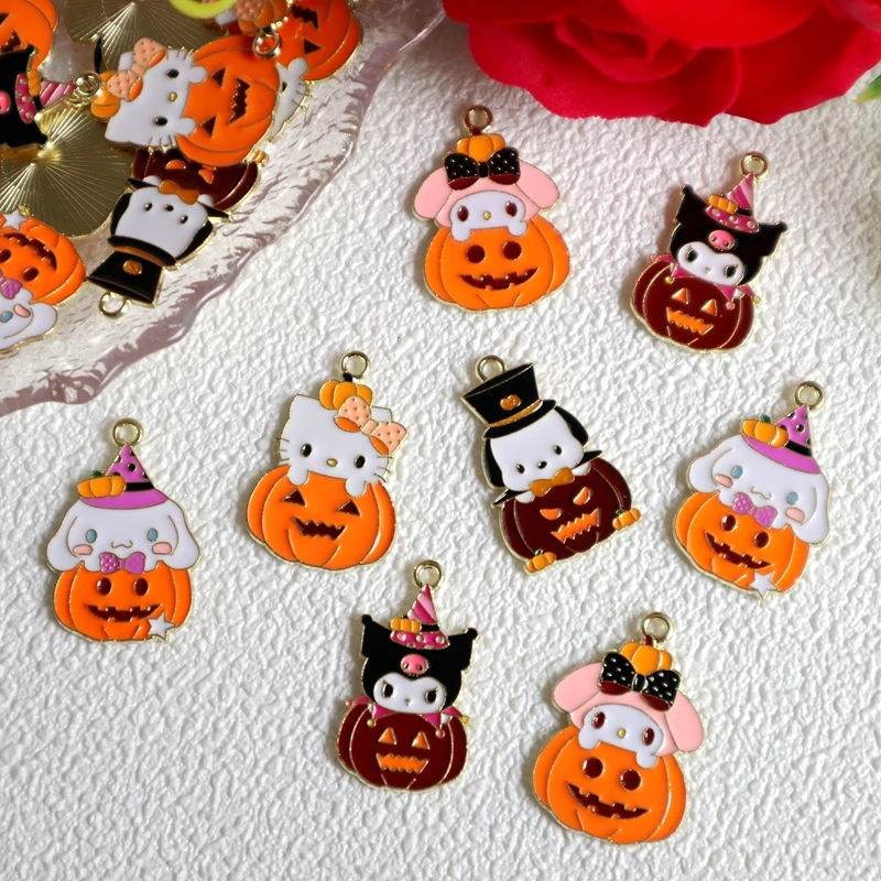 10pcs Bigger Anime Kawaii Sanrio Kuromi Hello Kitty Halloween Pumpkin Alloy Pendant Metal Charms DIY Keychain Jewelry Accessory