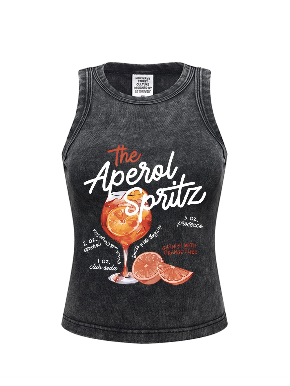 

Aperol Spritz Retro Cocktail Prints Vest Tops Womens Cotton Washed T Shirts Tight Distressed Streetwear Summer Woman Clothes