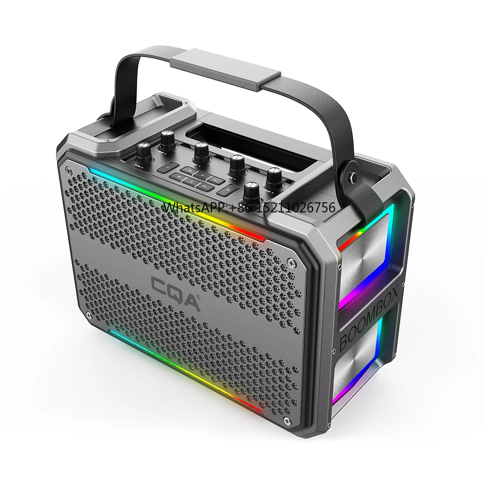 Q-205 Portable 6.5'' inch Bass Bluetooth Speaker, Powerful Booming Sound Speakers with 2 Wireless Microphones support